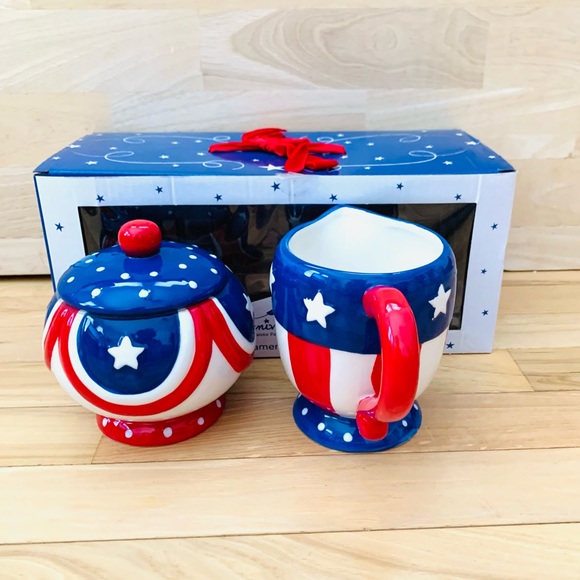 Carnival Cottage by Johanna Parker patriotic cream and sugar set - Picture 3 of 13